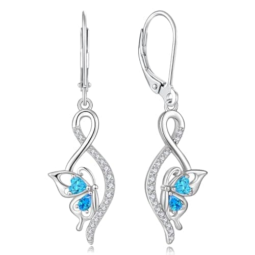 YIFSIY Butterfly Earrings 925 Sterling Silver Leverback Infinity Dangle Jewelry for Women Gifts for Her Party Occasions