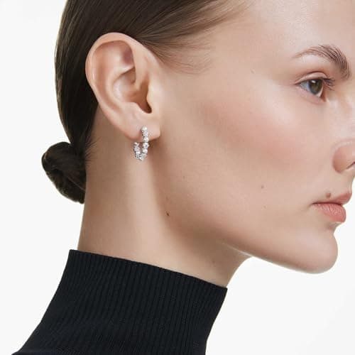 Swarovski Matrix Drop Earrings, Crystal Pearl, Round Cut Clear, Rhodium Finish, Elegant Jewelry for Special Occasions
|