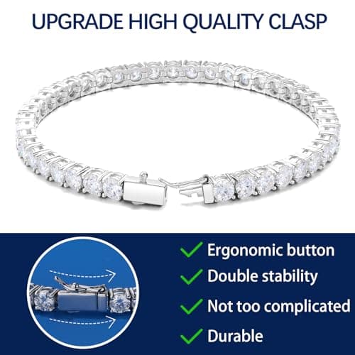 High-Durability Moissanite Tennis Bracelet with Composite Clasp for Women and Men 925 Silver Plated White Gold Chain 6.