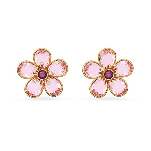 Swarovski Florere Pink and Yellow Crystals Necklace and Earrings Gold Tone