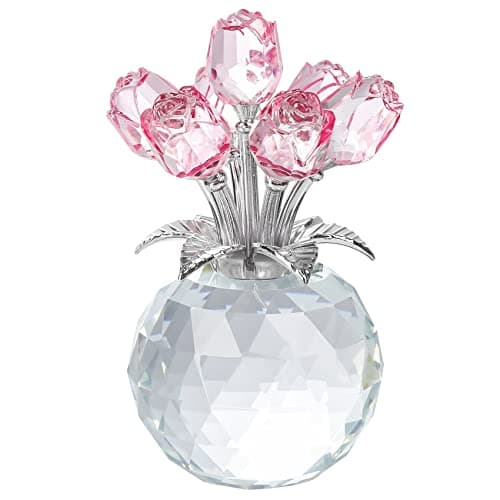 YWHL Handmade Crystal Purple Rose Flower Figurine with Round Vase, Romantic Gifts for Girlfriend and Wife, Home Decor fo