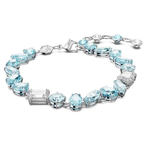 Swarovski Gema Soft Bracelet, Blue Crystals, Mixed Cuts, Rhodium Finished Band, Elegant Gemstone Jewelry for Women, Casu