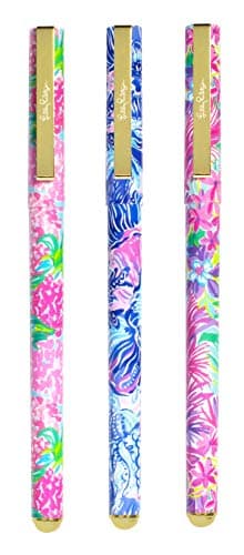 Lilly Pulitzer Colored Pen Set of 3 for Shade Seekers: Pink/Blue/Green Ink, Assorted Styles