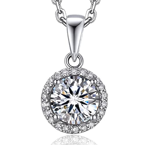 MomentWish Heart Necklace for Women, 1 Carat Simulated Moissanite for Her 925 Sterling Silver Halo Pendant-Heart Recycle