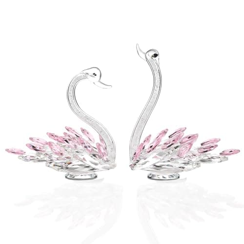 Ornamental Set of 2 Crystal Purple Swans Figurines for Anniversary Wedding Gifts Women Mom Couple Home Decor Gift Boxed