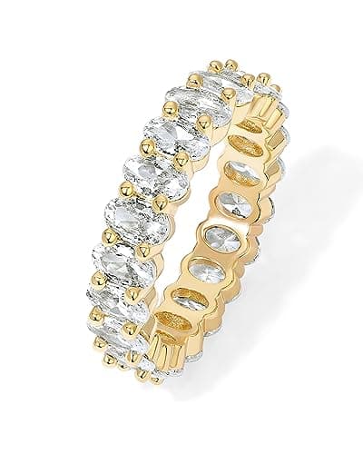 PAVOI 14K Gold Plated Oval Cubic Zirconia Love Ring and Eternity Ring - 5mm Stackable for Women - Stylish and Durable Je