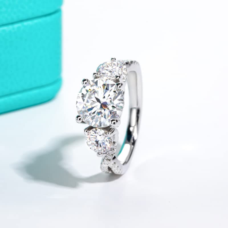 AnuClub Round Cut Moissanite Engagement Ring D Color VVS1 925 Sterling Silver for Women Engagement Anniversary