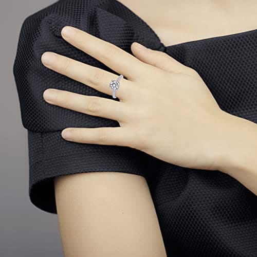 AmoreNel Moissanite Engagement Rings for Women Round Cut S925 Sterling Silver Plated 18K White Gold D Color VVS1 Promise