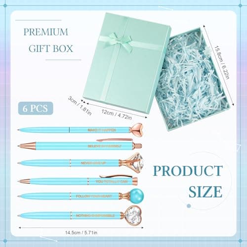 Yeaqee Blue Diamond Ballpoint Pen Set for Women Gift 2025 Crystal Motivational Office Supplies with Gift Box Nurse Teach