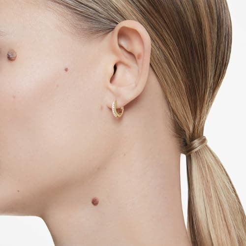 Swarovski Matrix Hoop Earrings, Round Cut Clear Gold-Tone Finished for Fashion Conscious Women for Daily Wear Featuring