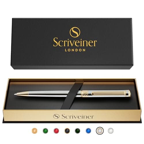 Silver Chrome Ballpoint Pen - Stunning Luxury Pen with 24K Gold Finish, Professional Gift Set for Men & Women, Office Ba