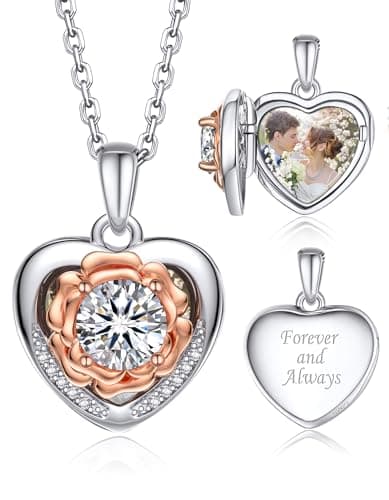 MomentWish 1Carat Moissanite Flower Necklace for Her 925 Sterling Silver Rose Valentine's Day Gift for Wife Recycled Cla