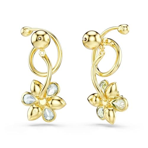 Swarovski Idyllia Drop Earrings for Women - Asymmetrical Design, Mixed Cuts, Flower Motif, Multicolored, Gold-Tone Fini
