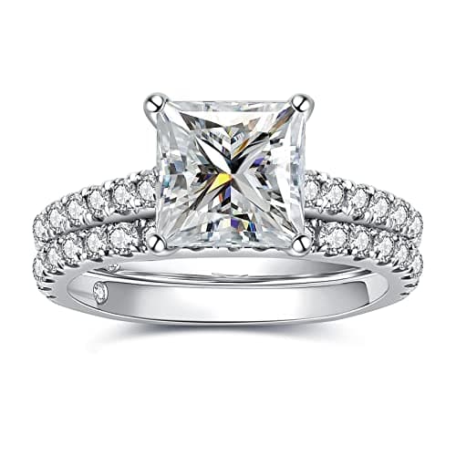 AnuClub 3CT Moissanite Engagement Ring D Color VVS1 Round Cut 925 Sterling Silver Ring Set for Women