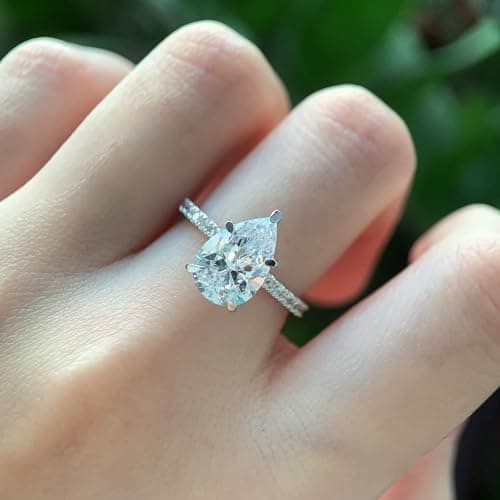 CGSRING 14K White Gold Engagement Ring for Her, Elegant Pear Cut Moissanite, Perfect for Daily Wear and Occasions, 14K