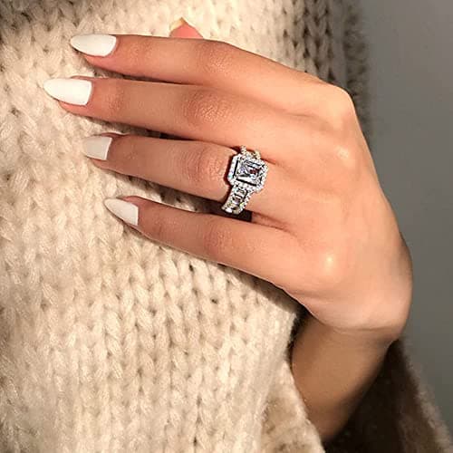 RKKOJJO 925 Sterling Silver Shiny Full Diamond Ring for Women at Eternity Engagement Wedding Scene
RKKOJJO Shiny Full Di