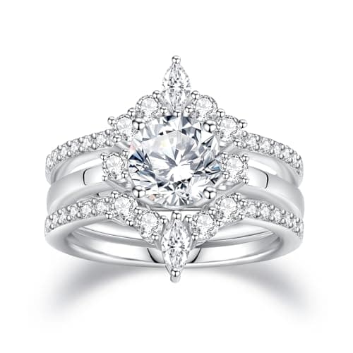 VAXOJEL Moissanite Bridal Ring Sets for Women Engagement Rings Women Moissanite Wedding Ring Set D Color VVS1 Round Cut