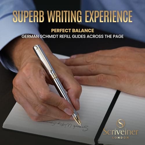 Silver Chrome Ballpoint Pen - Stunning Luxury Pen with 24K Gold Finish, Professional Gift Set for Men & Women, Office Ba