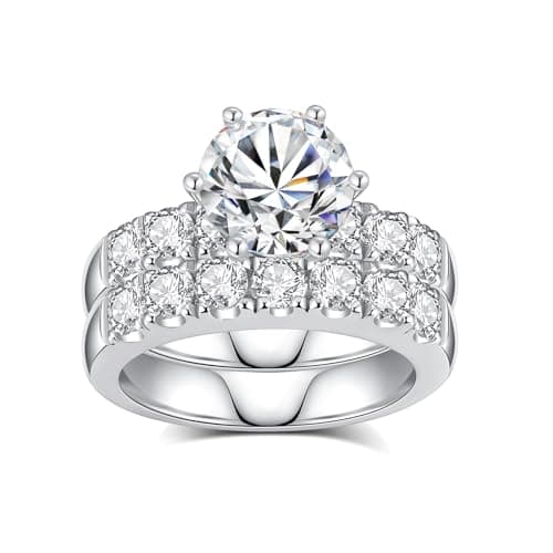VAXOJEL Moissanite Bridal Ring Sets for Women Engagement Rings Women Moissanite Wedding Ring Set D Color VVS1 Round Cut