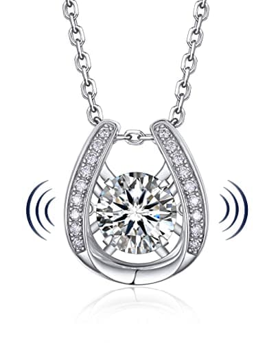 MomentWish Heart Necklace for Women, Sparkling Gift for Her 925 Sterling Silver Dance Necklace for Anniversary Christmas