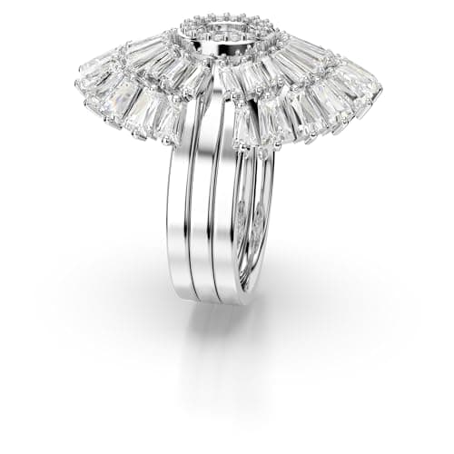 Swarovski Idyllia 3-Piece Ring Set for Women, Mixed Cut Crystals, Shell Motif, Rhodium Finished Metal, Elegant Jewelry G