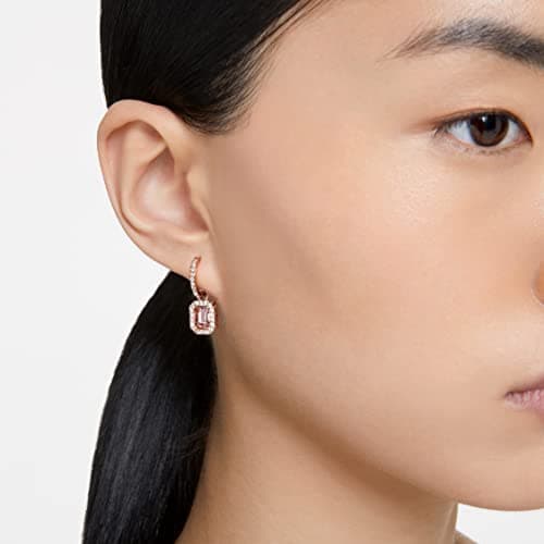 Swarovski Una Drop Earrings Octagon Cut Pink Crystal Rose Gold-Tone Finish for Women Evening Party Jewelries