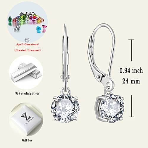 YL Women's Solitaire Dangle Drop 925 Sterling Silver Birthstone Jewelry
| YL Women's 925 Sterling Silver Round Leverbac