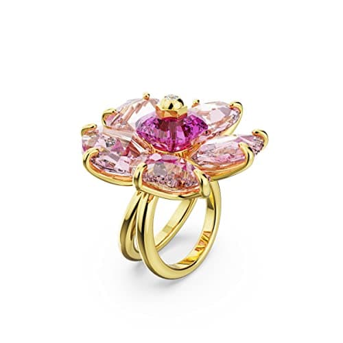 Swarovski Florere Cocktail Ring for Women at Formal Events with Pink Crystals and Gold-Tone Double Band, 12mm Diameter,