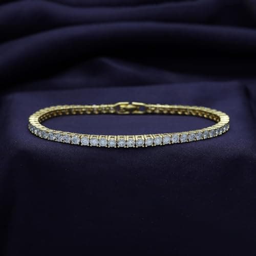 SAVEARTH DIAMONDS Gold Plated Moissanite Bracelet for Women | Stackable Round Moissanite Cuff Bracelets (5.10 Cttw To 5.