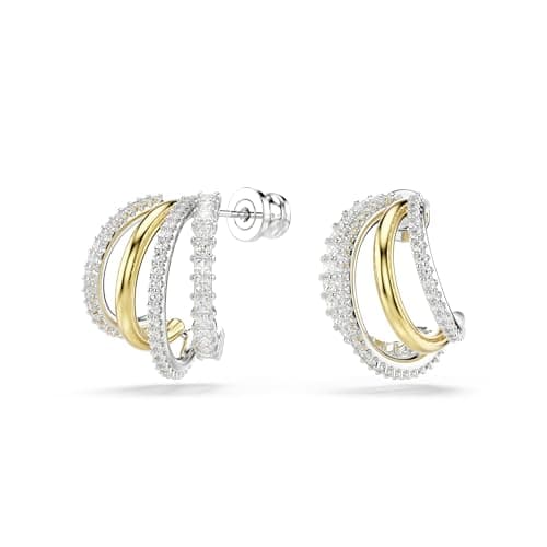 Swarovski Hyperbola Hoop Earrings - Mixed Cuts, Mini Clear Mixed Metal Finish for Women, Everyday Wear | Best Clear Earr