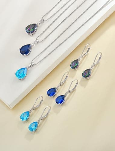 YL 925 Sterling Silver Teardrop Dangle Earrings for Women | Birthstone Solitaire Leverback Jewelry | 7x10 MM | Birthston