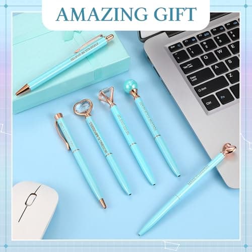 Yeaqee Blue Diamond Ballpoint Pen Set for Women Gift 2025 Crystal Motivational Office Supplies with Gift Box Nurse Teach