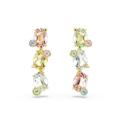 Swarovski Gema Drop Earrings: Asymmetrical Design, Mixed Cuts, Multicolored, Gold-Tone Finish for Fashionistas