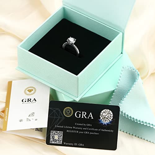 AmoreNel Moissanite Engagement Rings for Women Round Cut S925 Sterling Silver Plated 18K White Gold D Color VVS1 Promise