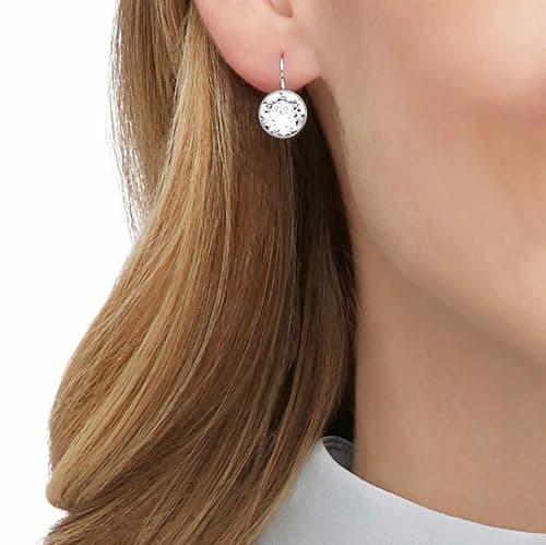 Swarovski Bella Drop Earrings for Women, Round Cut Crystal, Lever Back Closure, Elegant Jewelry, 14mm, Trendy Accessori