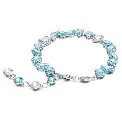 Swarovski Gema Soft Bracelet, Blue Crystals, Mixed Cuts, Rhodium Finished Band, Elegant Gemstone Jewelry for Women, Casu