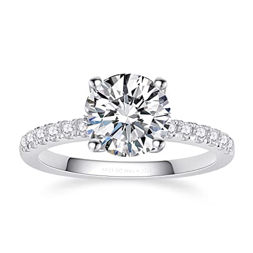 AmoreNel Moissanite Engagement Rings for Women Round Cut S925 Sterling Silver Plated 18K White Gold D Color VVS1 Promise