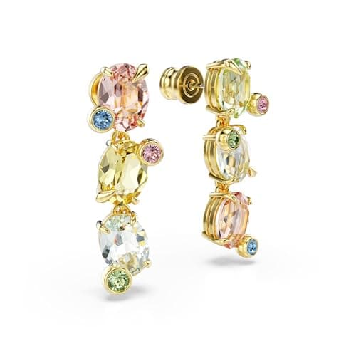 Swarovski Gema Drop Earrings: Asymmetrical Design, Mixed Cuts, Multicolored, Gold-Tone Finish for Fashionistas