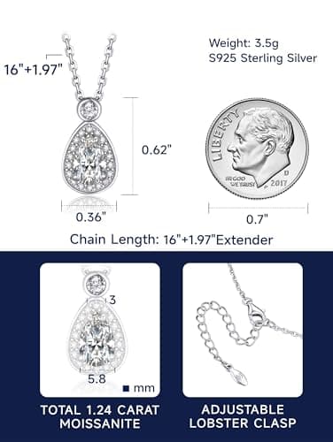 MomentWish Heart Necklace for Women, 1 Carat Simulated Moissanite for Her 925 Sterling Silver Halo Pendant-Heart Recycle