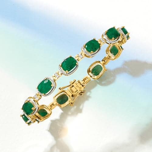 Ross-Simons 1|00 ct. t.w. Emerald and .21 ct. t.w. Diamond Bracelet for Women in 18kt Gold Over Sterling
| Ross-Simons