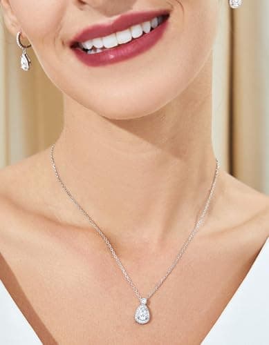 MomentWish Heart Necklace for Women, 1 Carat Simulated Moissanite for Her 925 Sterling Silver Halo Pendant-Heart Recycle