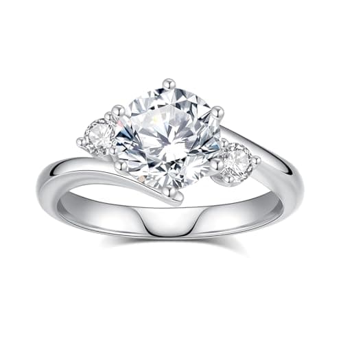 DAKKXN Moissanite Engagement Rings for Women: Round Cut VVS1 D Color Moissanite Ring, Perfect for Everyday Wear and Wedd