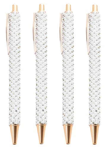 White Pearl Rhinestone Metal Ballpoint Pens for Women Girls Office School Supplies