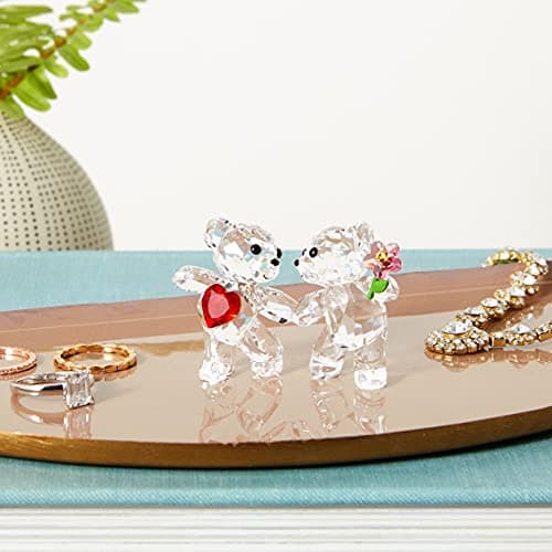 SWAROVSKI Kris Bears Happy Together Figurine Set for Couples, Clear Swarovski Crystal with Red Heart and Pink Flower, Co