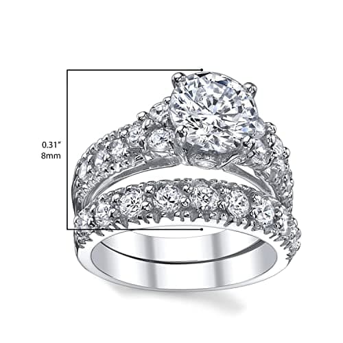 Metal Masters Womens 1.5 Carat Sterling Silver 925 Engagement Bridal Ring Set Round-Cut Cubic Zirconia - Elegant Jewelry