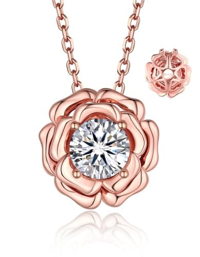 MomentWish 1Carat Moissanite Flower Necklace for Her 925 Sterling Silver Rose Valentine's Day Gift for Wife Recycled Cla