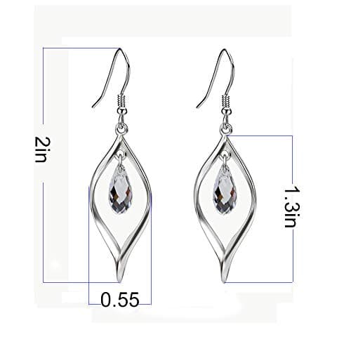 Politeny 18K Gold-Plated 925 Sterling Silver Swarovski Crystal Twist Leaf Fashion Dangle Earrings for Women
| Politeny