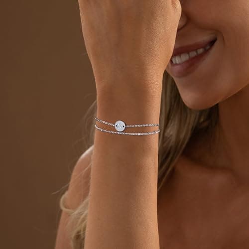 MONOZO Gold Plated Disc Bracelets for Women - Dainty 18K Real Gold Plated Personalized Letter A-Z Jewelry Gifts for Wome