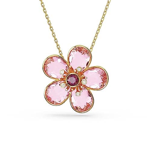 Swarovski Florere Pink and Yellow Crystals Necklace and Earrings Gold Tone