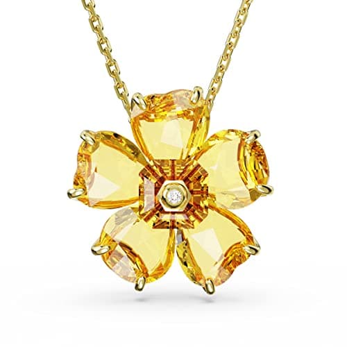 Swarovski Florere Pink and Yellow Crystals Necklace and Earrings Gold Tone